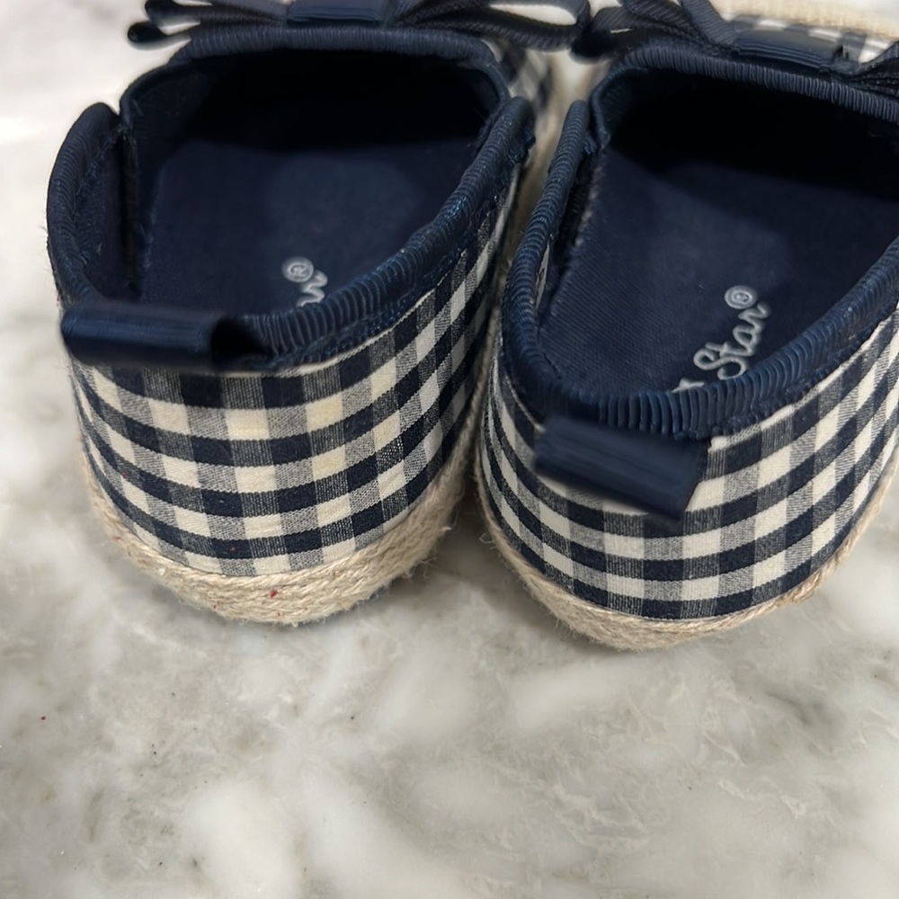 𝅺rising Star Baby Girl Espadrilles Navy Blue Gingham Bow 6-9 months - Picture 3 of 6